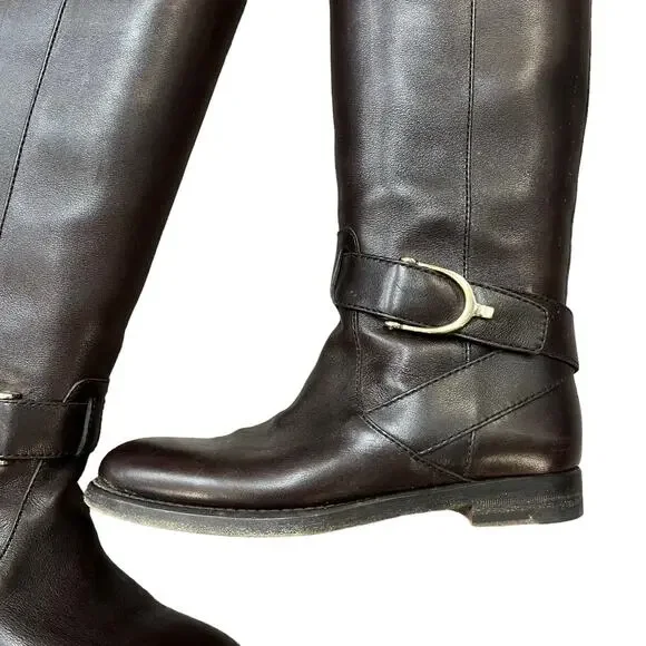 GUCCI Brown Leather Gold Harness Pull On Riding Boots 6.5